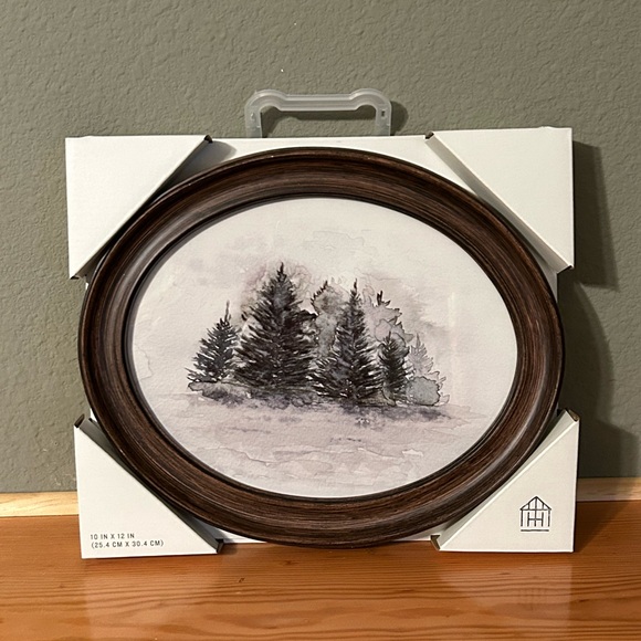 Hearth & Hand Brown Framed Watercolor Evergreen Wall Art - Picture 7 of 9